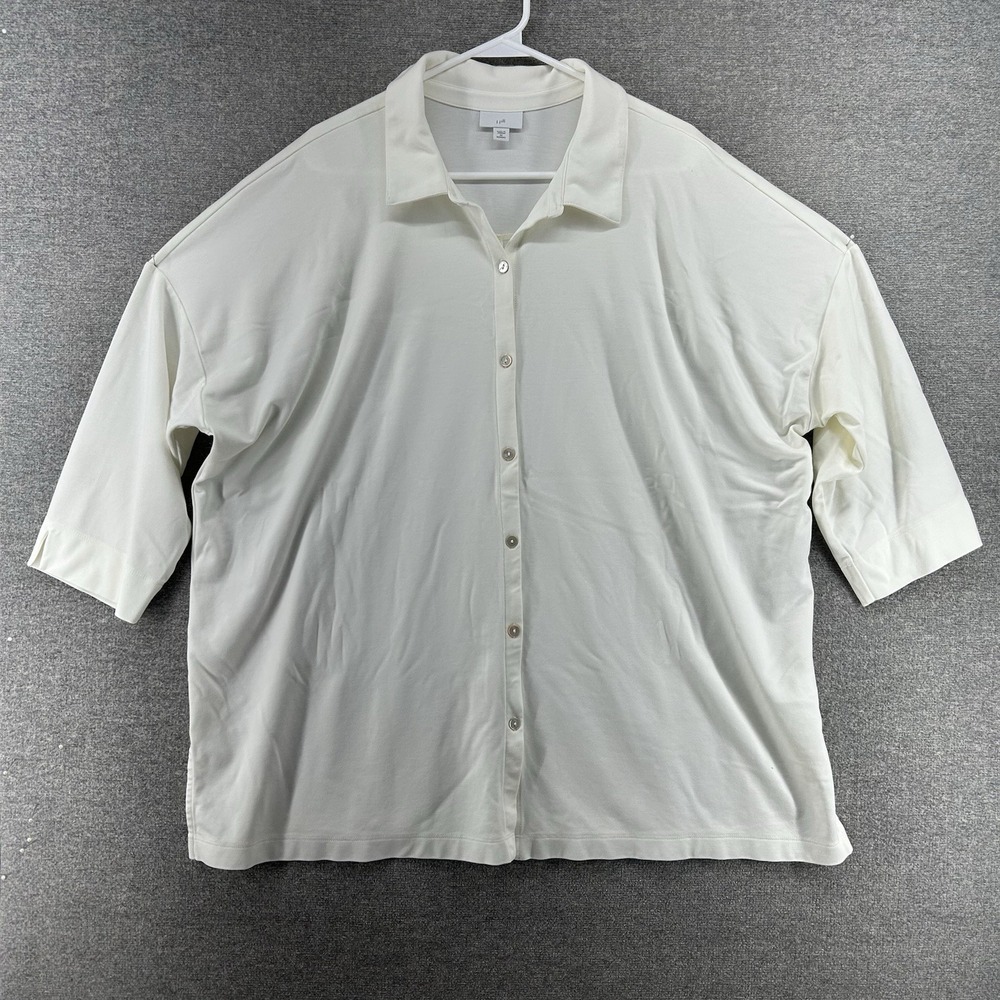 J Jill Blouse Top Women Size 3X Beige 3/4 Sleeve‎ Casual Button Up